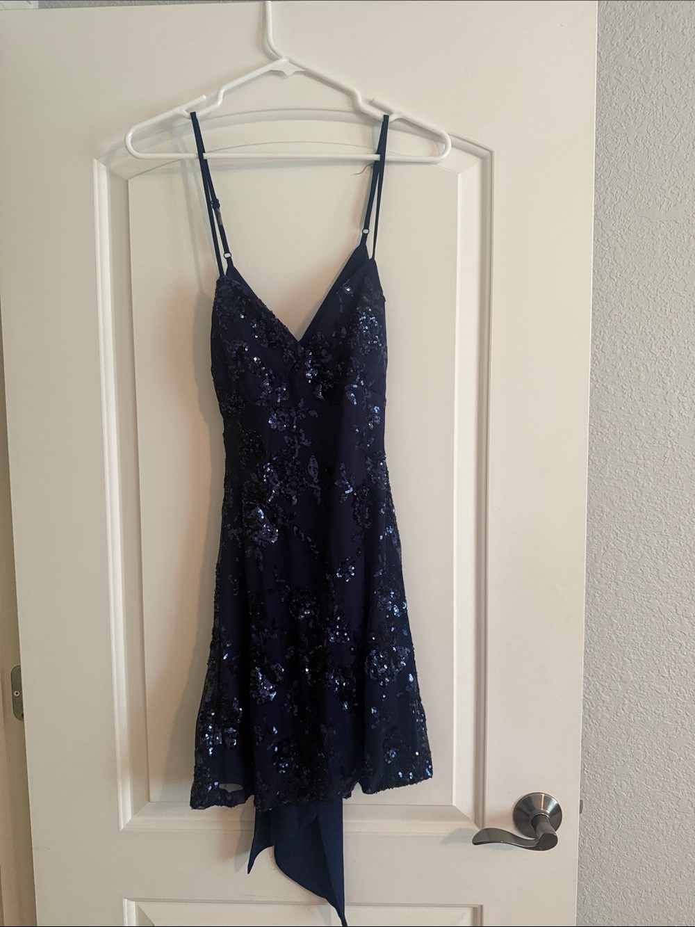 Windsor Navy Blue Sequin Spaghetti-Strap Mini Dress